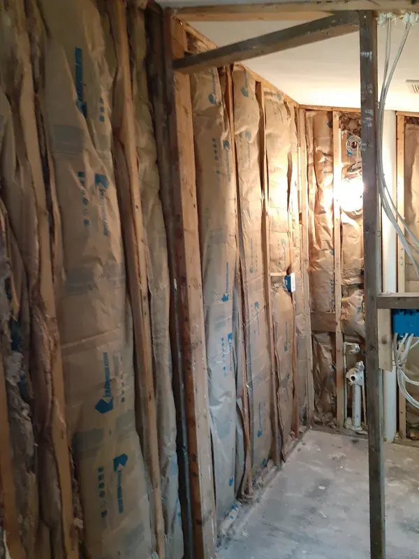 Fiberglass batt wall insulation installed in Charlotte garage